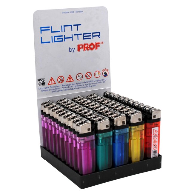 Prof Transparante wegwerpaanstekers - regelbare vlam - 50 stuks - vrolijke kleuren