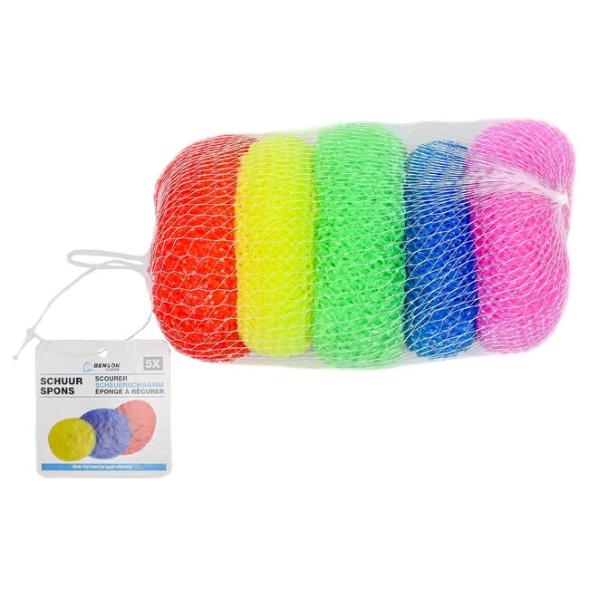 Benson Schuurspons - Polyester - Kleur - Set van 5 - Duurzaam en Hygiënisch