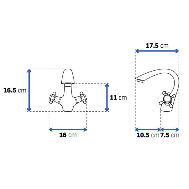 REA Retro wastafelkraan - laag model - vintage zwart - messing - 165 mm hoog