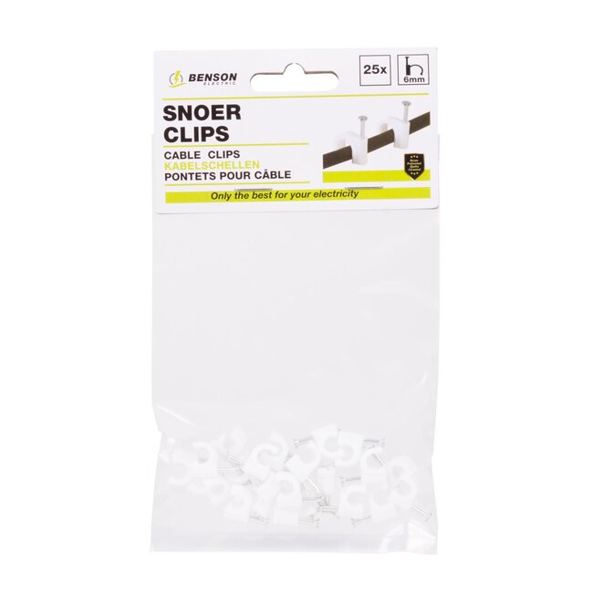 Benson Snoerclips - Kabelbeheer - 6 mm - 25 stuks - Wit