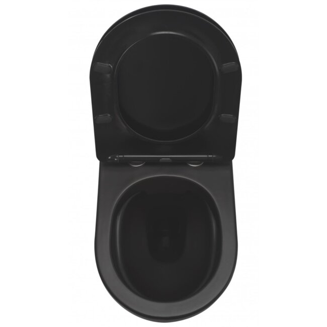 REA Rimless wandcloset - mat zwart - diepspoel - 49 cm - softclose zitting