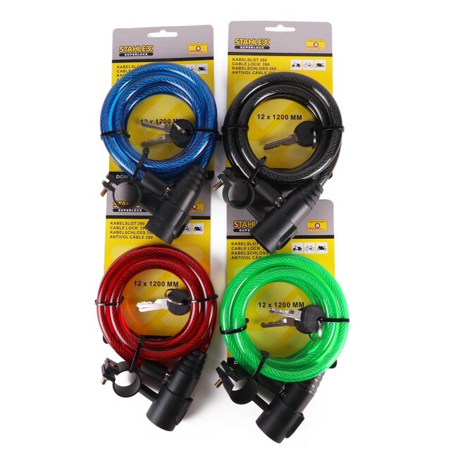 Stahlex Veelzijdig kabelslot - 1,2 meter - 12 mm - met houder - rood - spatwaterdicht en slagvast