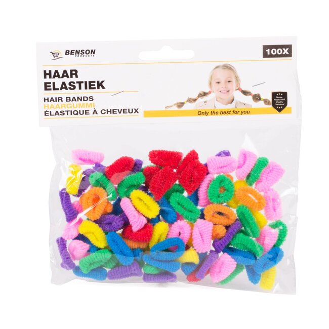 Benson Gekleurde haarelastiekjes - 100 stuks - trendy kleuren - 3 cm diameter - polyester