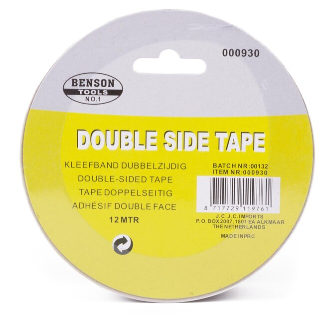Benson Dubbelzijdige kleefband - 12 meter - 38 mm - universeel - wit