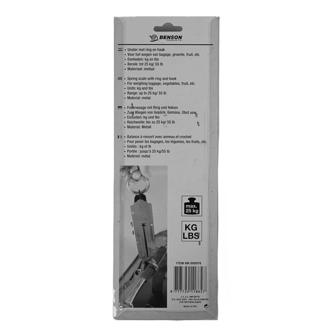 Benson Compacte weeghaak - 25 kg - Inclusief haak en oog - Messingkleurig - 23 cm