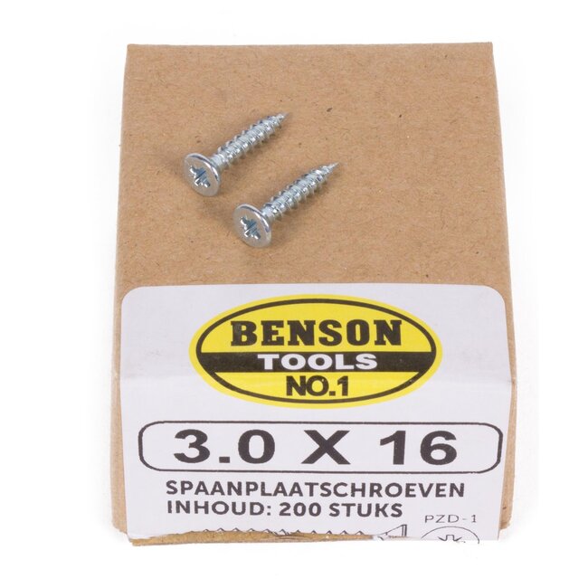 Benson Verzinkte spaanplaatschroeven - platkop - pozidrive - 3.0 x 16 mm - 200 stuks