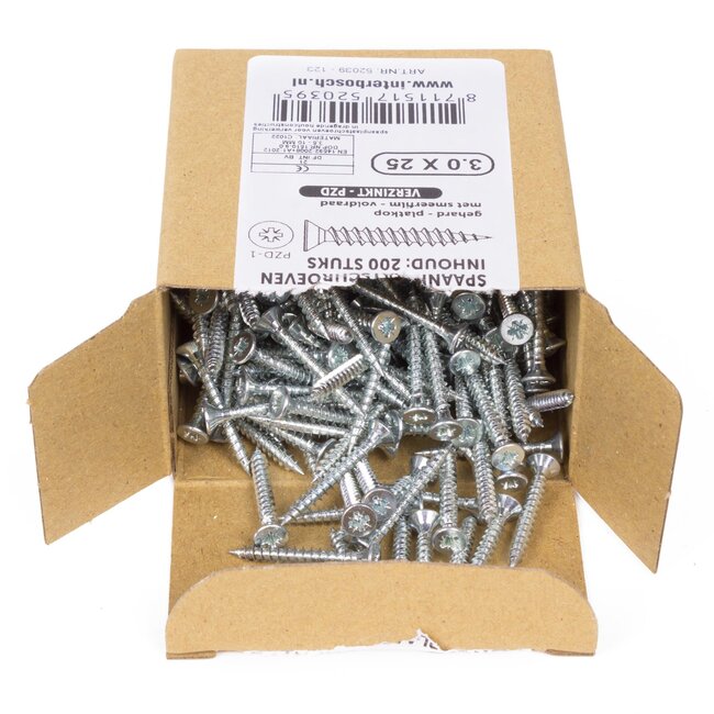 Benson Verzinkte spaanplaatschroeven - platkop - pozidrive - 3.0 x 25 mm - 200 stuks