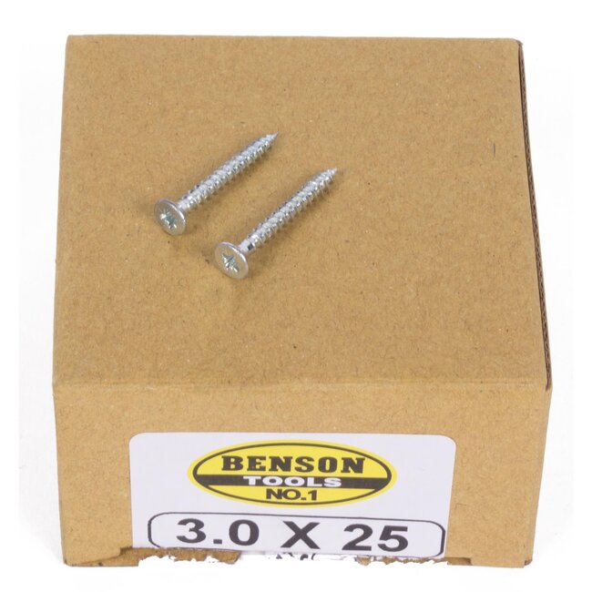 Benson Verzinkte spaanplaatschroeven - platkop - pozidrive - 3.0 x 25 mm - 200 stuks