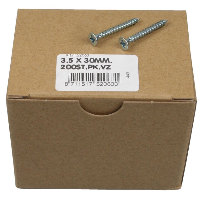 Benson Verzinkte spaanplaatschroeven - plat verzonken kop - Pozidrive PZ2 - 3.5 x 30 mm - 200 stuks