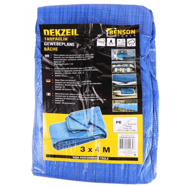 Benson Afdekzeil - Polyethyleen - Waterdicht - 3 x 4 meter - Blauw