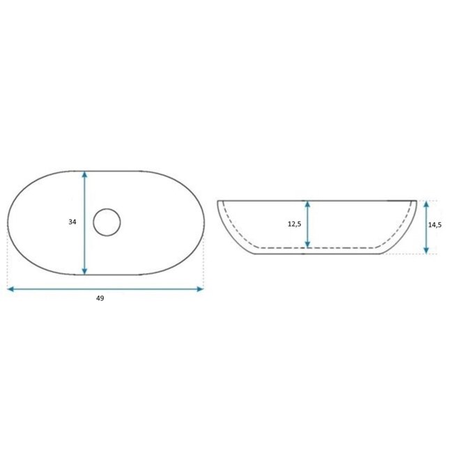REA Ovale opzetwastafel - keramiek - glans wit - 49x34x14,5 cm - antibacterieel
