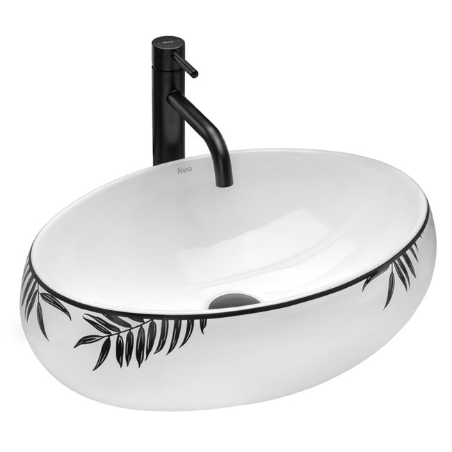 REA Ovale opzetwastafel - keramiek - glans wit - 49x34x14,5 cm - antibacterieel