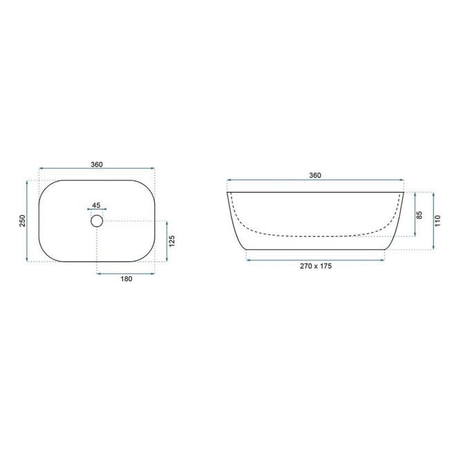 REA Rechthoekige opzetwastafel - keramiek - lichtgrijs - 42x34x14 cm - antibacterieel