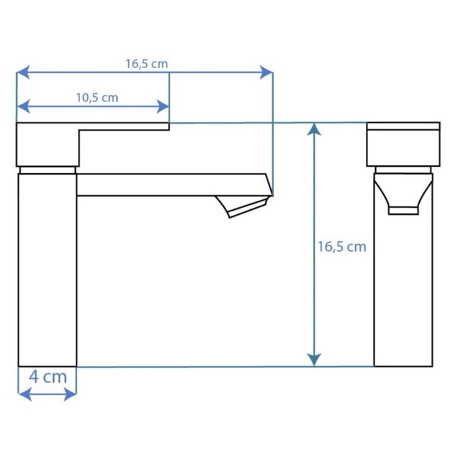 REA Laag model wastafelkraan - mat zwart - modern design - eengreeps - messing - 165 mm hoog