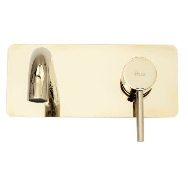 REA Inbouw wastafelmengkraan - eengreeps - goud - messing - 20 cm uitloop