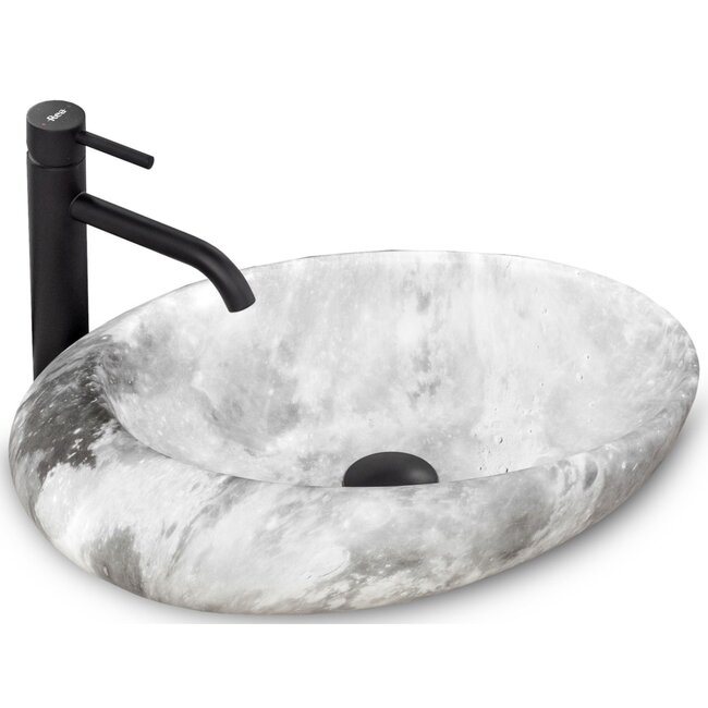 REA Ovale opzetwastafel - Stonelook - 49x31x13,5 cm - Lichtgrijs - Keramiek