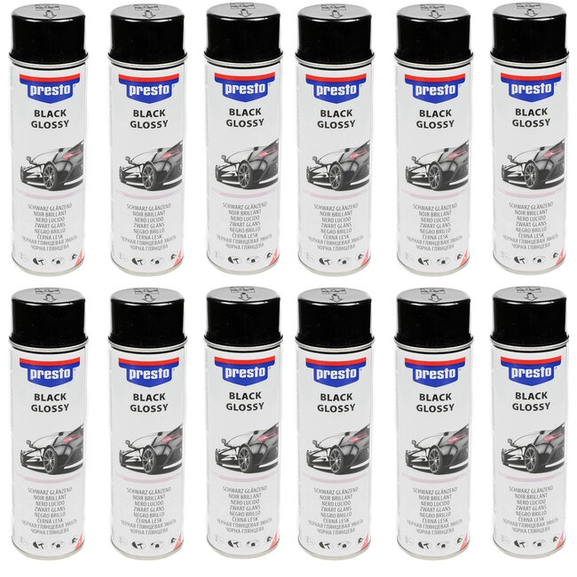 Presto Verf Spuitbus - Spuitlak - Lak Zwart Glans - 500 ml - 12 stuks