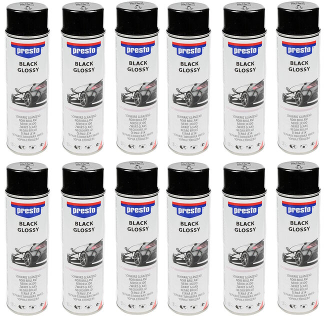 Presto Zwarte glans spuitlak - 500 ml - 12 stuks - sneldrogend en krasbestendig