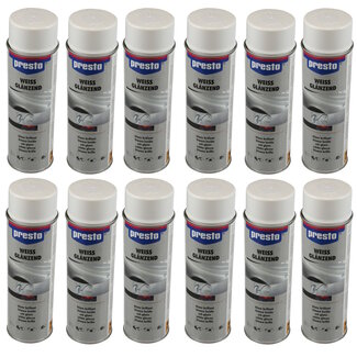 Presto Witte glans spuitlak - 500 ml - set van 12 - hoogwaardige dekking en hechting