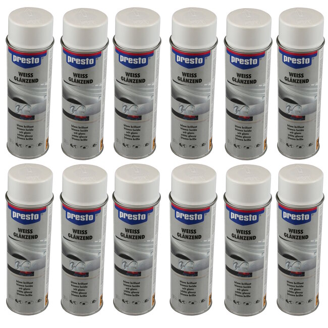 Presto Witte glans spuitlak - 500 ml - set van 12 - hoogwaardige dekking en hechting