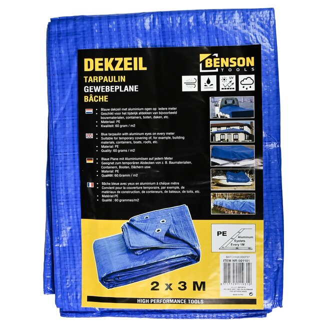 Benson Afdekzeil - Polyethyleen - Waterdicht - 2 x 3 meter - Blauw