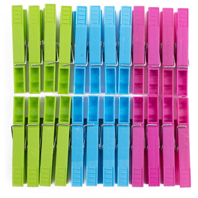 Benson Kunststof wasknijpers - ribbels - stevige slagveer - hippe kleuren - 24 stuks