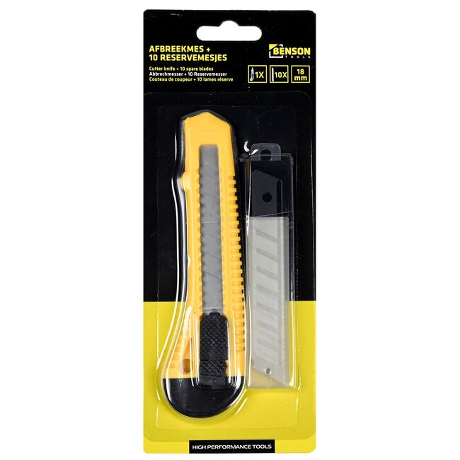 Benson Afbreekmes - 18 mm - Geel - Inclusief 10 reservemesjes - Ergonomisch ontwerp