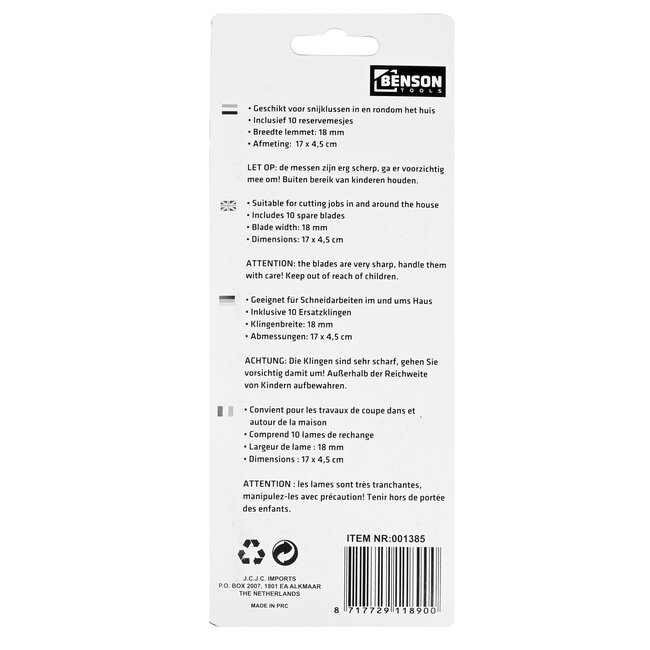 Benson Afbreekmes - 18 mm - Geel - Inclusief 10 reservemesjes - Ergonomisch ontwerp