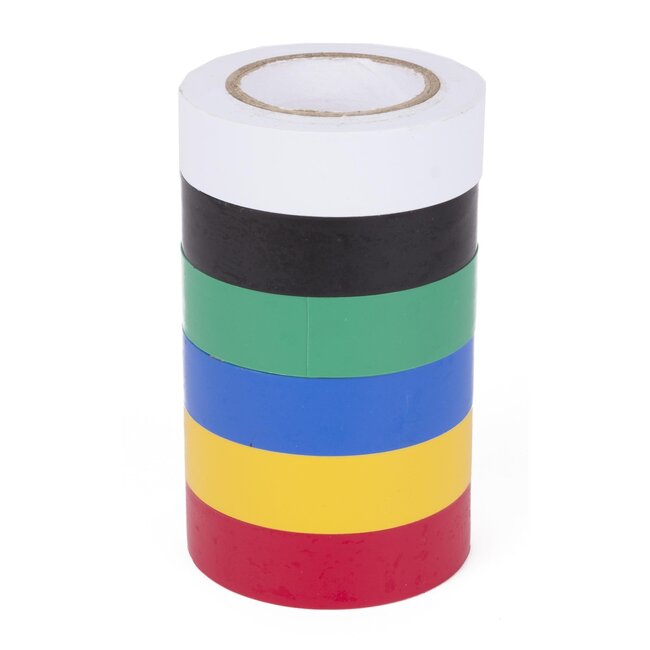 Benson Isolatietape - PVC - 15 meter x 18 mm - 6 kleuren - Set van 6