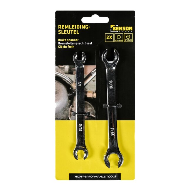 Benson Remleidingsleutel set - 2-delig - 6-kantige open ringsleutels - hoogglans verchroomd - inch maten