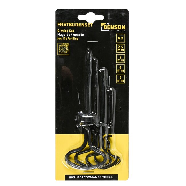 Benson Fretboor set - metaal - zwart - 4 stuks - diverse diameters