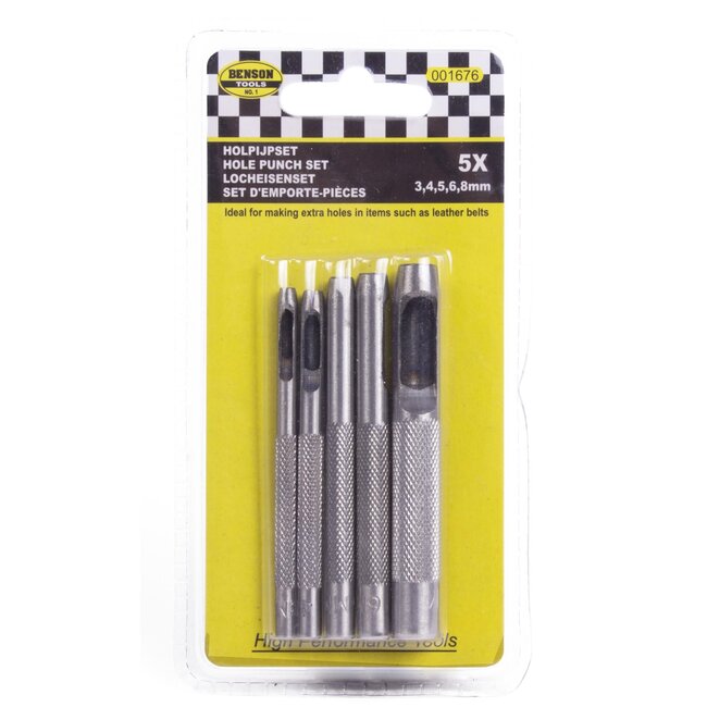 Benson Holpijpset - 85 mm - Staal - 5 maten - Voor papier, karton en leer
