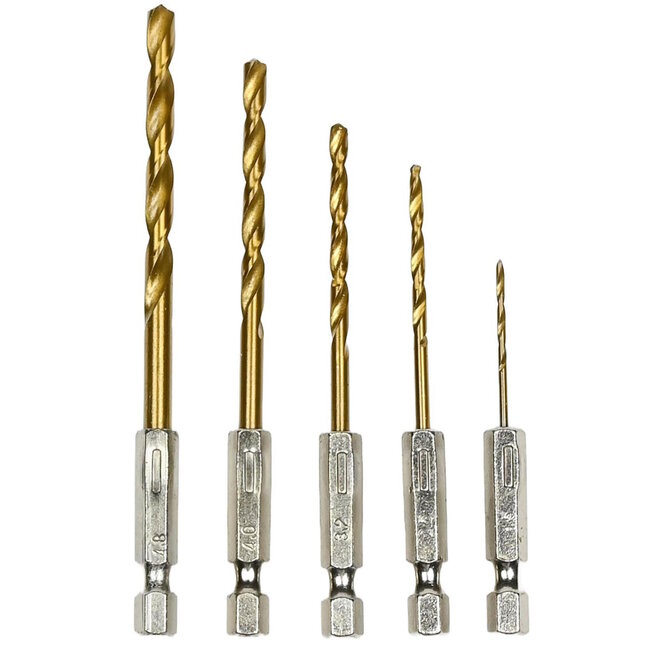 Hofftech 5-delige titanium boorset - duurzaam en compact - maten 1.5 t/m 4.8 mm