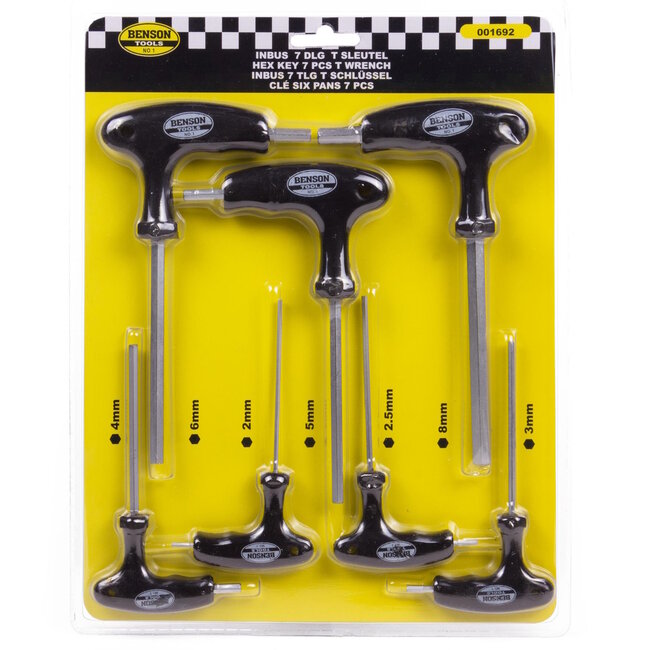 Benson 7-delige inbussleutelset met T-greep - ergonomisch en duurzaam - veelvoorkomende formaten