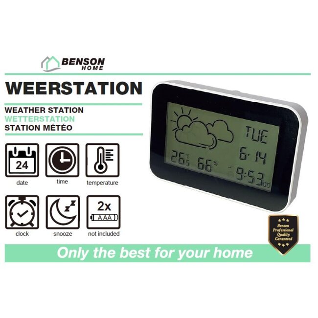 Benson Compact weerstation - thermometer en alarmklok - 11 x 7,3 cm