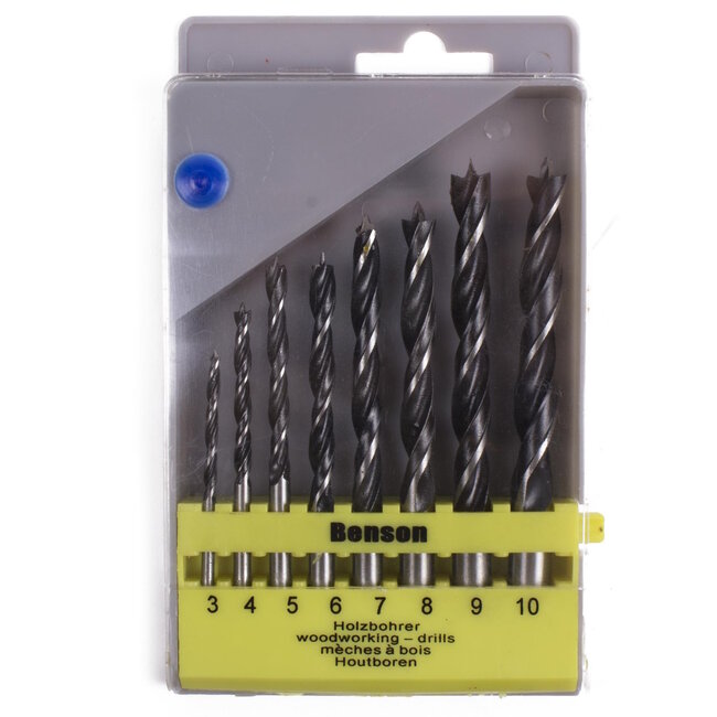 Benson Houtboorset in cassette - 8 delig - maten 3-10 mm - ideaal voor houtbewerking