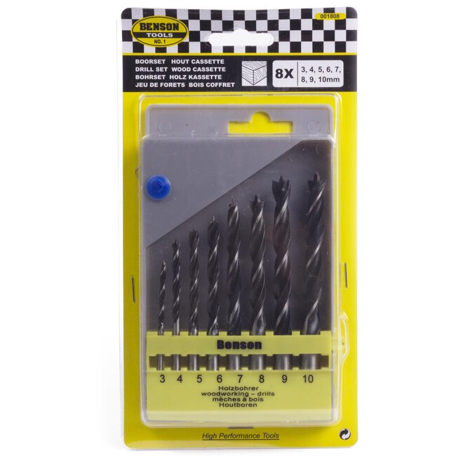 Benson Houtboorset in cassette - 8 delig - maten 3-10 mm - ideaal voor houtbewerking