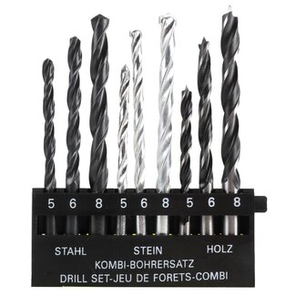 Benson 9-delige borenset - hout, steen en metaal - verschillende diameters - kunststof cassette