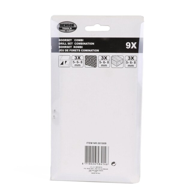 Benson 9-delige borenset - hout, steen en metaal - verschillende diameters - kunststof cassette