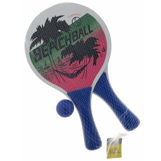 Benson Beachball set - groot slagoppervlak - lichtgewicht hout - kleurrijk - inclusief bal - met draagnet