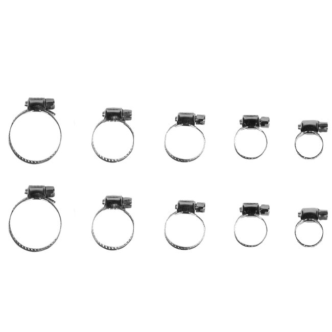 Benson 10-delige slangklemset - met kruissleuf - 5 maten - voor water- en luchtslangen