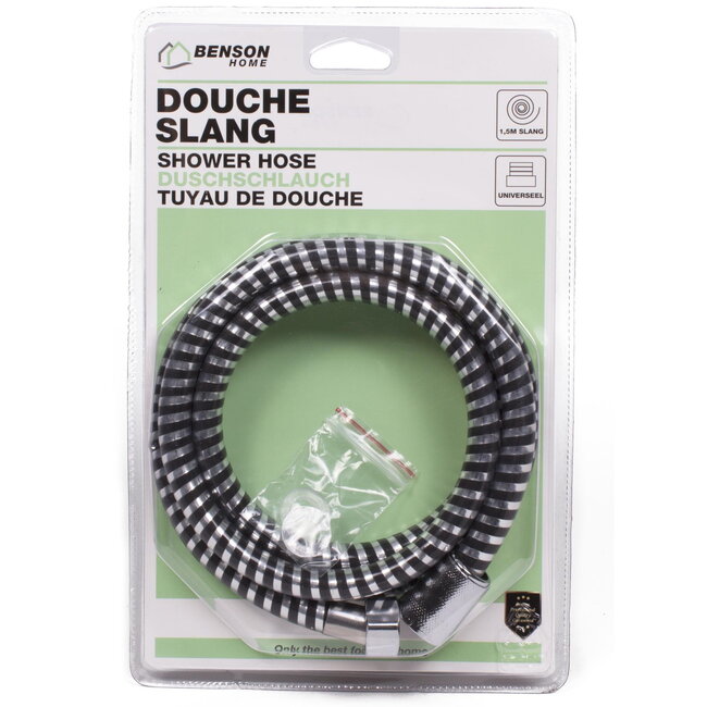 Benson Doucheslang - 1,5 meter - PVC - Chroom en zwart - Inclusief 2 sanitair ringen