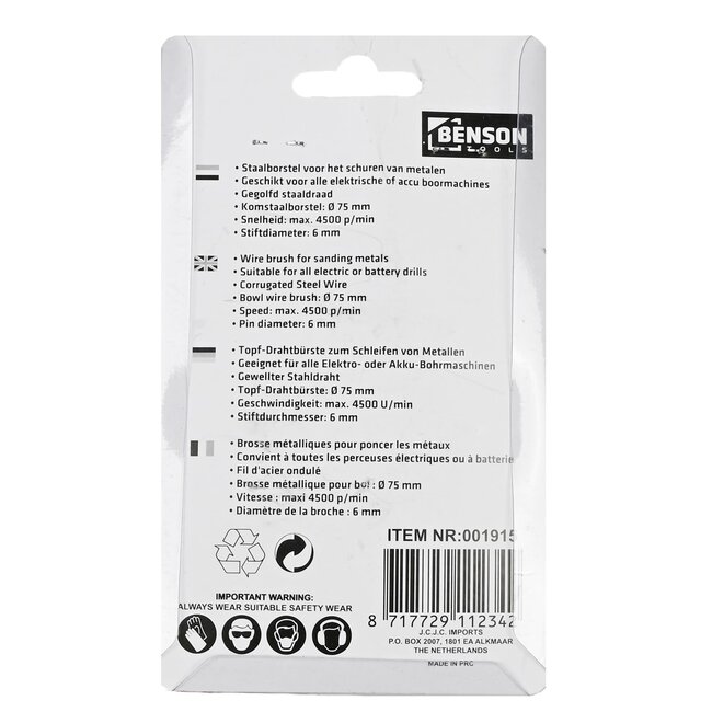 Benson Komborstel voor boormachine - 75 mm diameter - gecoat staaldraad met messing - veelzijdig gebruik