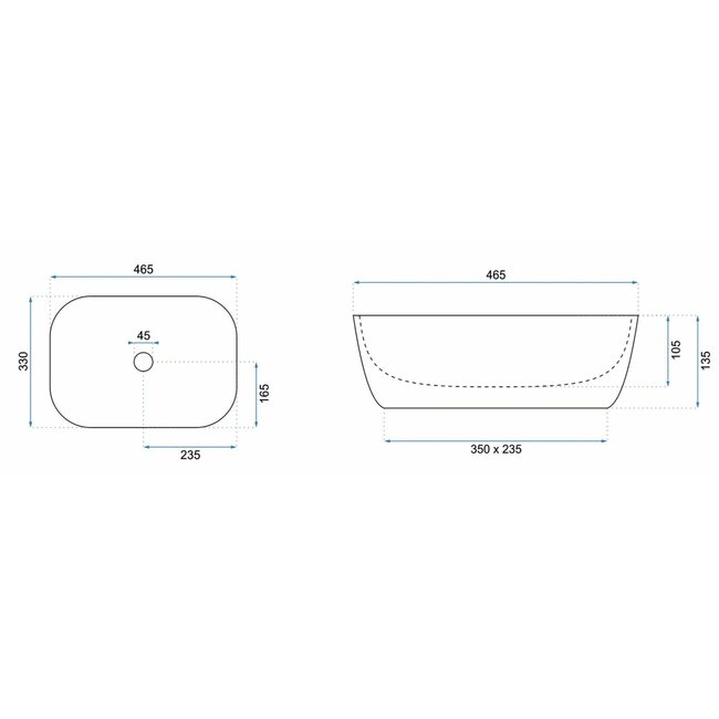 REA Rechthoekige opzetwastafel - glans wit - Wave Gold - 46.5 x 33 x 13.5 cm - keramiek