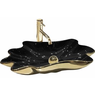 REA Oestervormige opzetwastafel - zwart/goud - keramiek - 63x33x11,5 cm