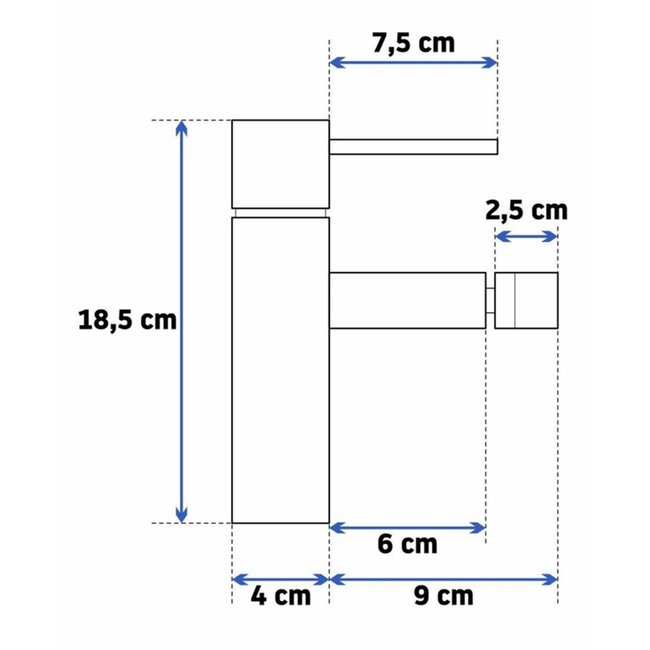 REA Laagmodel bidetkraan - mat zwart - minimalistisch design - messing - 185 mm hoog