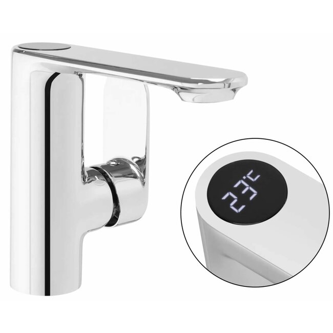 REA Laag model wastafelkraan - chroom - met temperatuursensor - duurzaam messing - 150 mm hoog