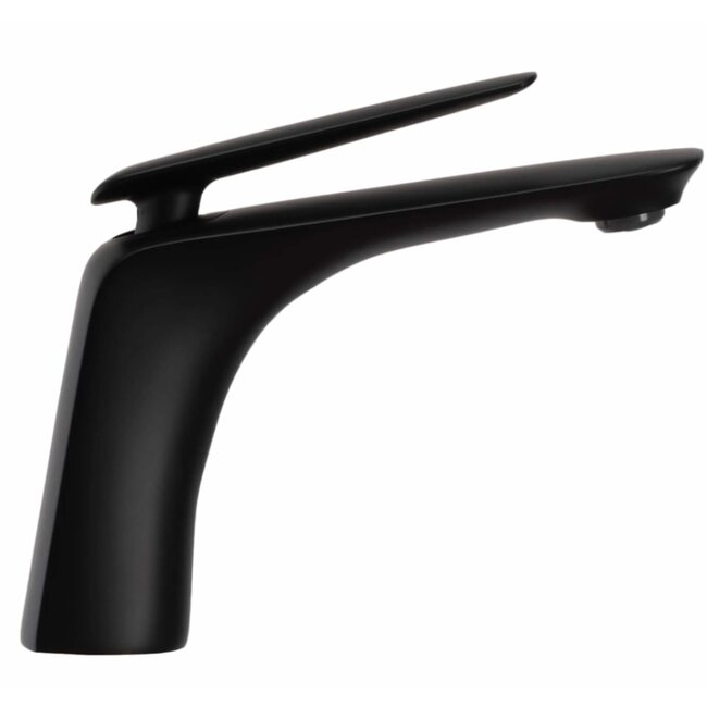 REA Laag model wastafelkraan - mat zwart - eengreeps - messing - 160 mm hoogte