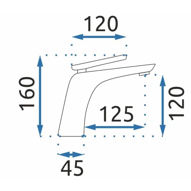 REA Laag model wastafelkraan - mat zwart - eengreeps - messing - 160 mm hoogte