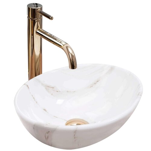 REA Sofia Mini Opzetwastafel - Waskom - 35 x 26 x 12.5 cm - Glans Wit - Marmer Look REA Sofia Mini Opzetwastafel - Waskom - 35 x 26 x 12.5 cm - Glans Wit - Marmer Look
